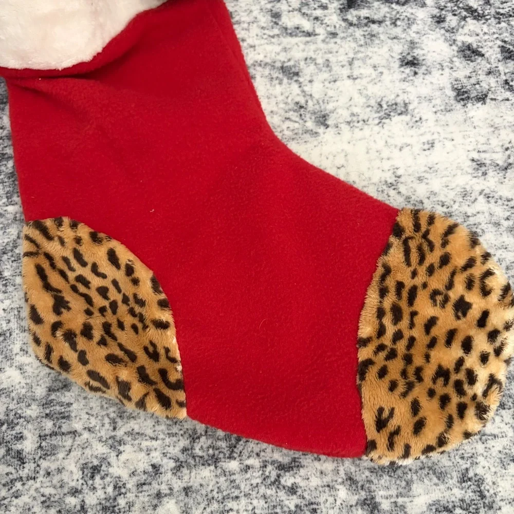 Russ Black Lab Puppy Dog 3D Plush Christmas Stocking Leopard Print Holiday Decor